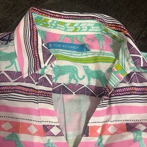 Tori Richard Shirt Dress Safari Pink Multi Size XS Retail $288